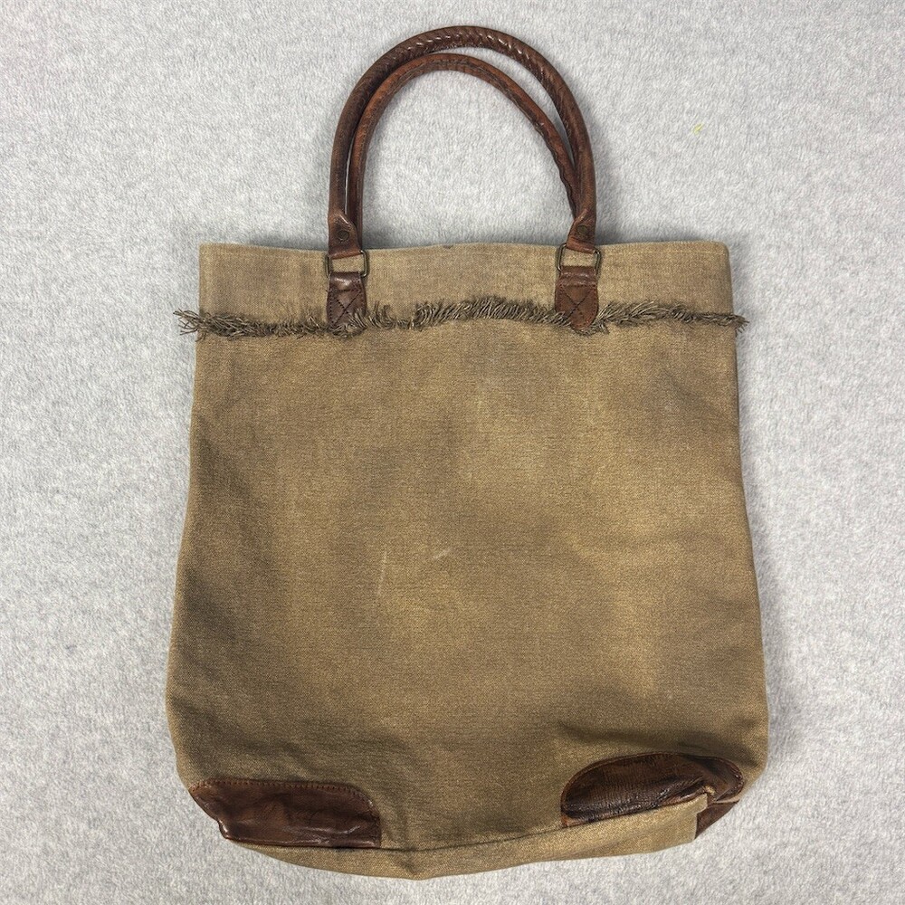 Mona B Womens Large Canvas Tote Bag Tan Distressed - Picture 5 of 12
